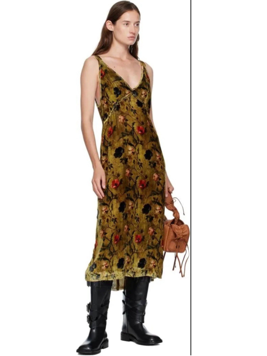 R13 Dresses & Skirts - R13 Grunge Floral Print Burnt Velvet V Neck Midi Dress M Edgy Alternative Goth